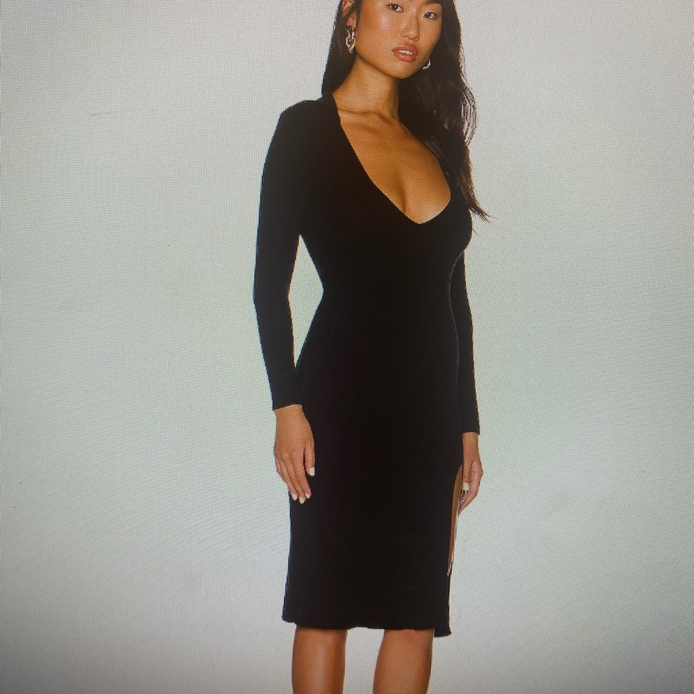 Black low cut midi dress